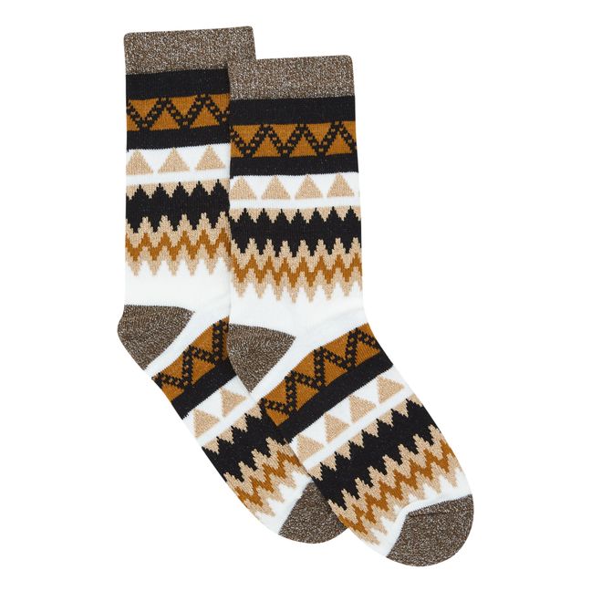 Montagna Metallic Jacquard Woollen Socks | Beige
