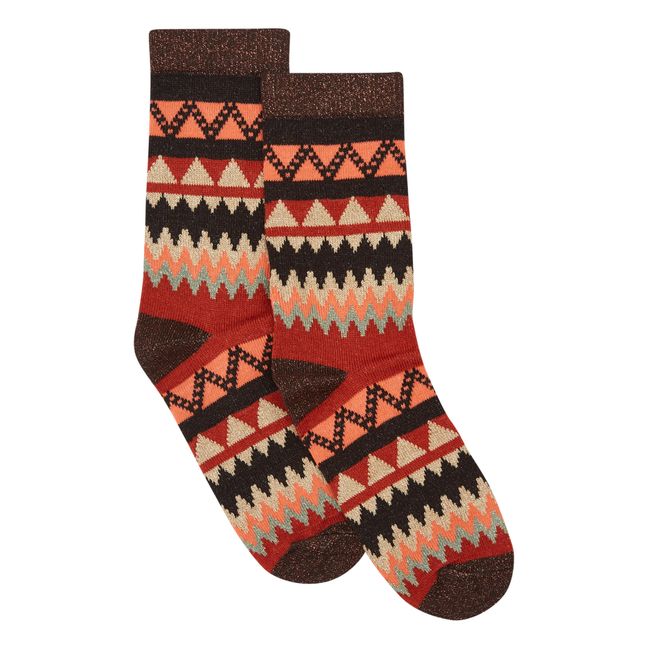 Montagna Metallic Jacquard Woollen Socks | Marrón