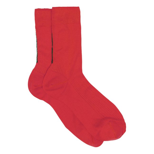 Chaussettes One Ribbed Handstiching Soie | Rouge