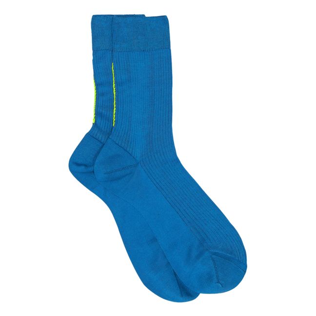 Chaussettes One Ribbed Handstiching Soie | Bleu