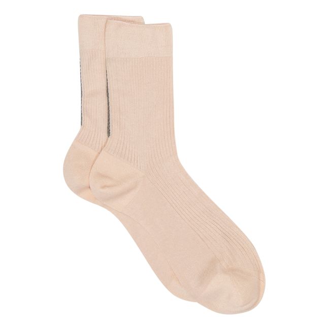 One Ribbed Hand Stitched Silk Socks Pale pink
