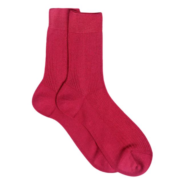 One Ribbed Silk Socks | Burgundy