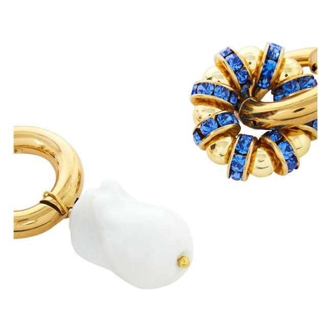 Rhinestone and Pearl Earrings Blue