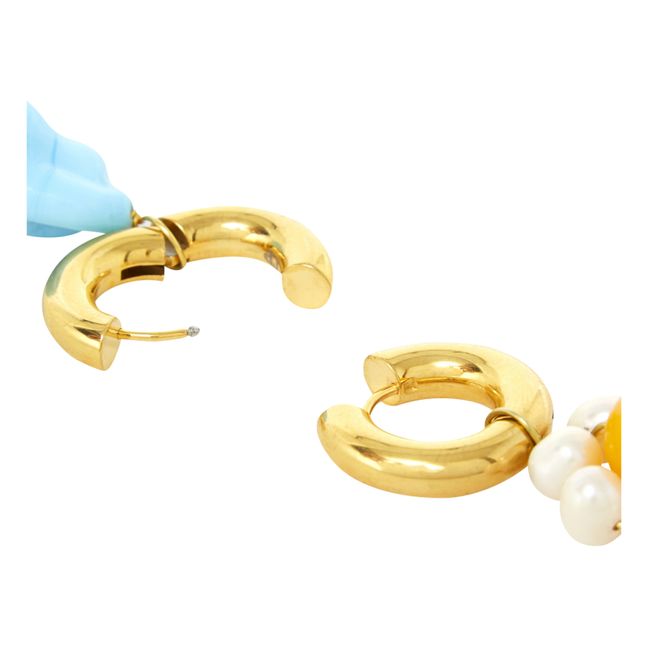 Flower and Baroque Pearl Earrings | Blue