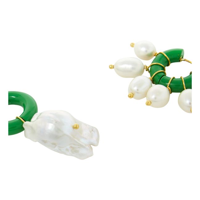 Natural Freshwater and Baroque Pearl Earrings Green