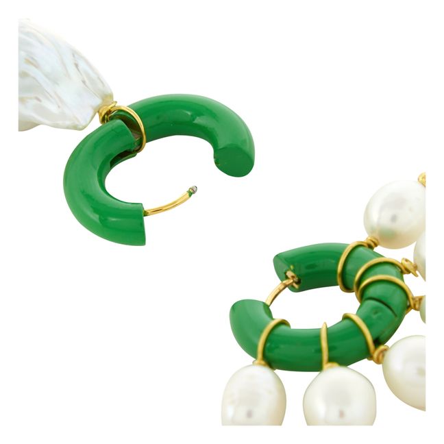Boucles d'Oreilles Perles d'Eau Douce Naturelles et Baroque Vert