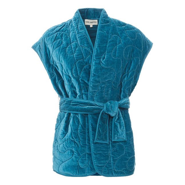 Sirva Sleeveless Velour Quilted Kimono Pfauenblau