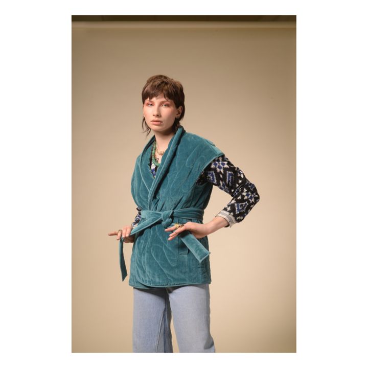 Sirva Sleeveless Velour Quilted Kimono | Pfauenblau- Produktbild Nr. 3