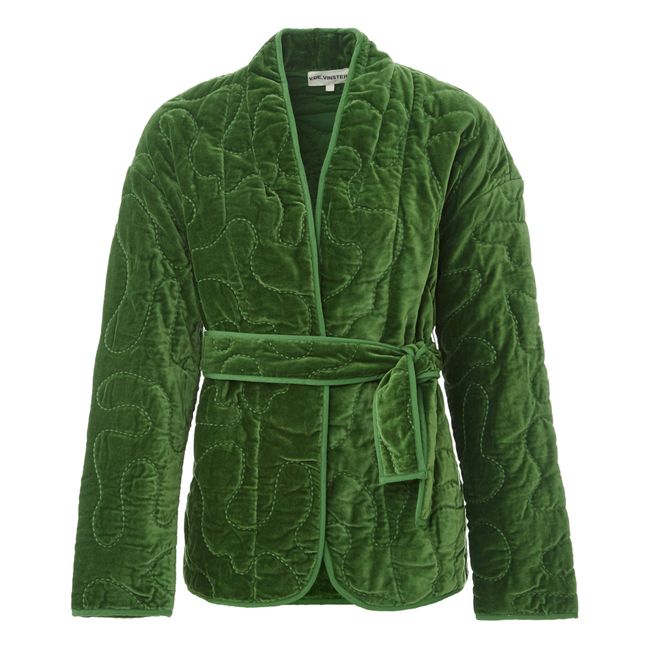 Sirva Velour Quilted Kimono | Grün
