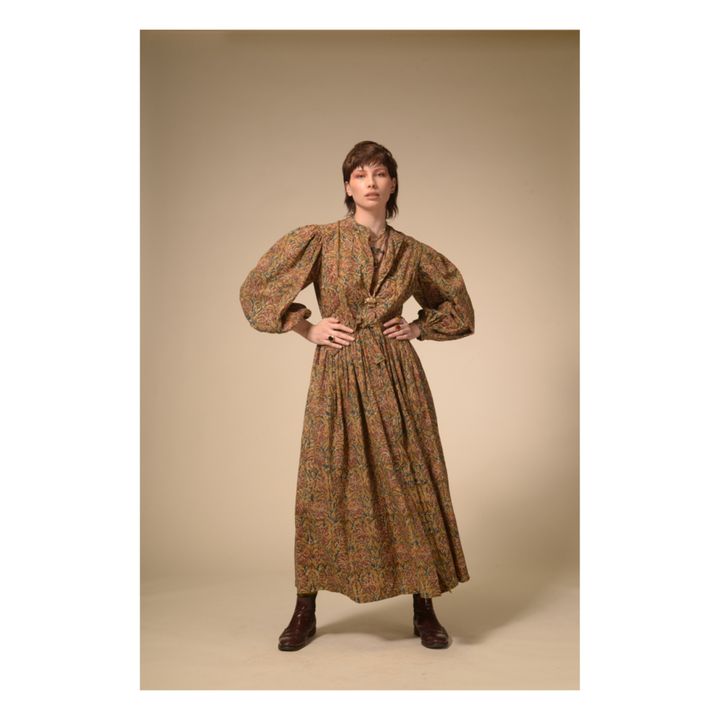 Khadi Belted Cotton Ajrak Dress Braun- Produktbild Nr. 1