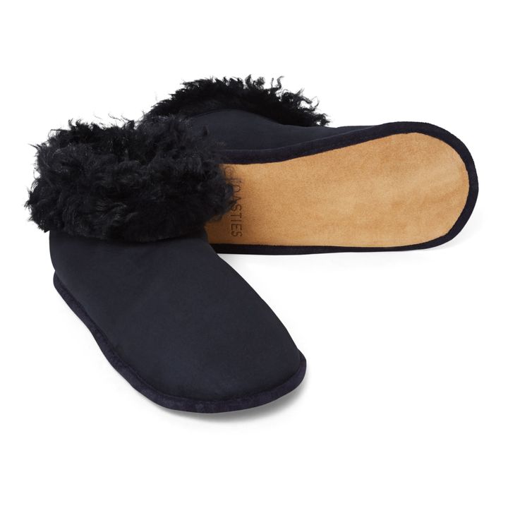 Pantofoline in pelle di pecora, modello: Béarn - Collezione Adulto  | Blu marino- Immagine del prodotto n°1