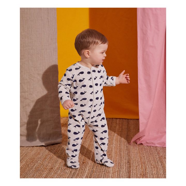 Cusha Velour Footed Pyjamas | Ecru- Product image n°1