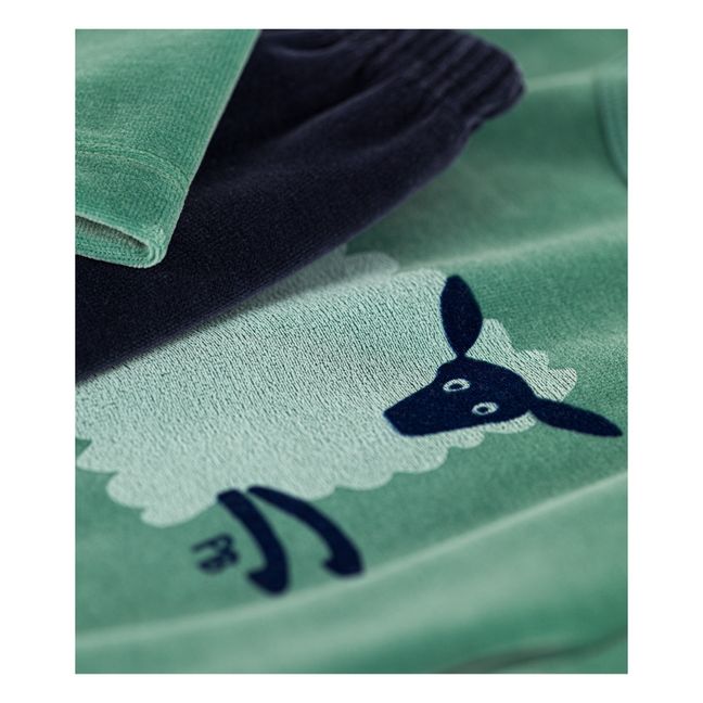Chevre Recycled Velour Pyjama | Verde Oscuro