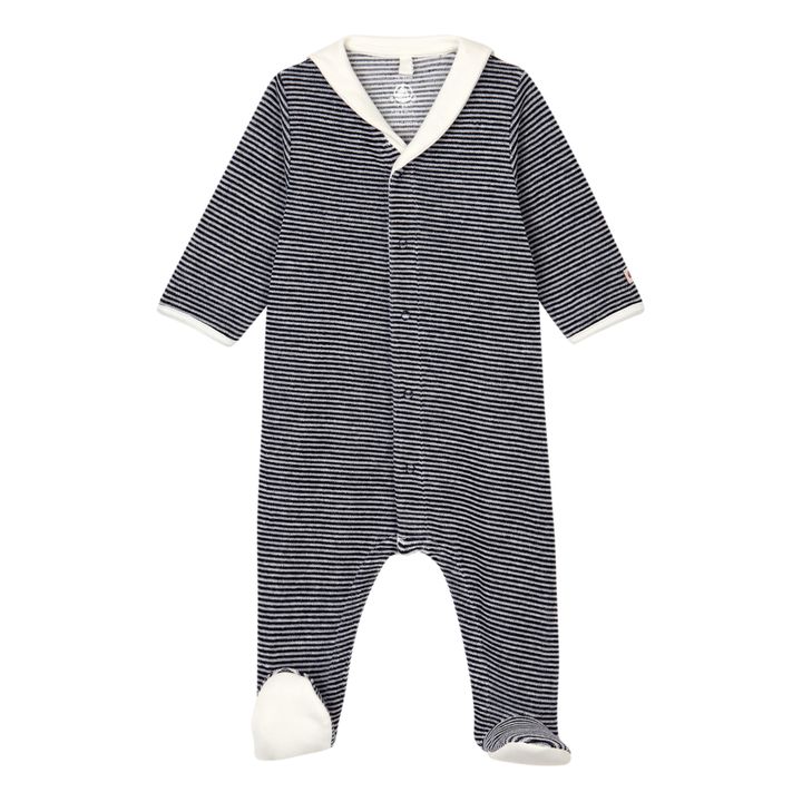 Cameleo Striped Organic Cotton Velour Pyjamas | Blue- Product image n°0