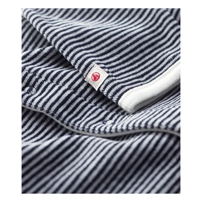 Pyjama Velours Coton Bio à Rayures Cameleo | Bleu