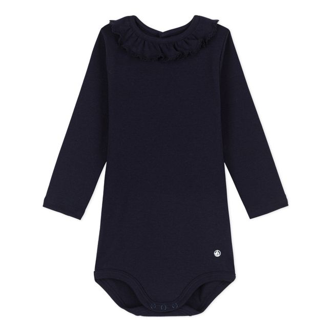Organic Cotton Frill Collar Baby Bodysuit Navy blue