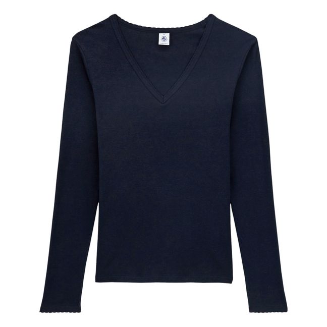 Cocotte Organic Cotton Collar Detail T-shirt - Women’s Collection  | Azul Marino