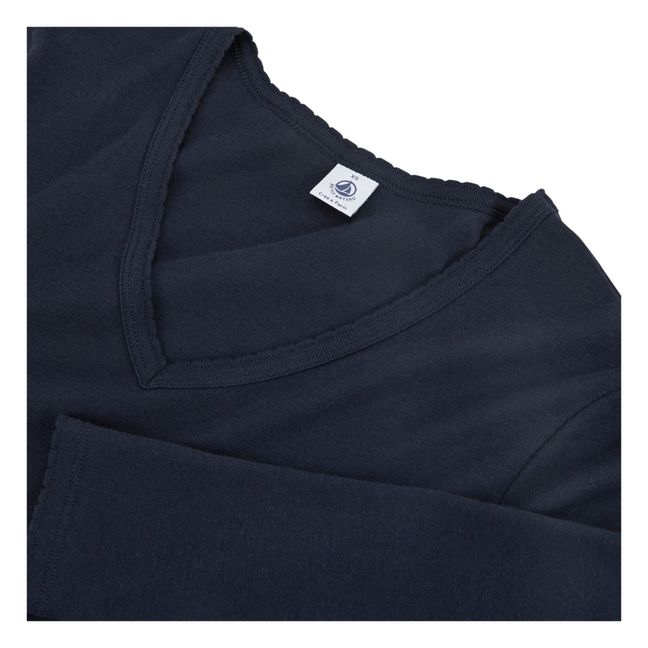 Cocotte Organic Cotton Collar Detail T-shirt - Women’s Collection  | Blu marino
