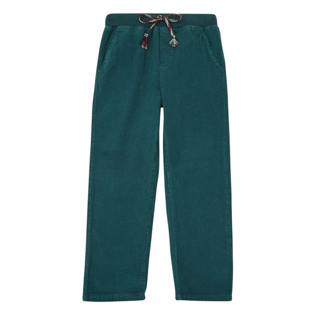Pantalon Velours Côtelé Elastiqué Vert foncé