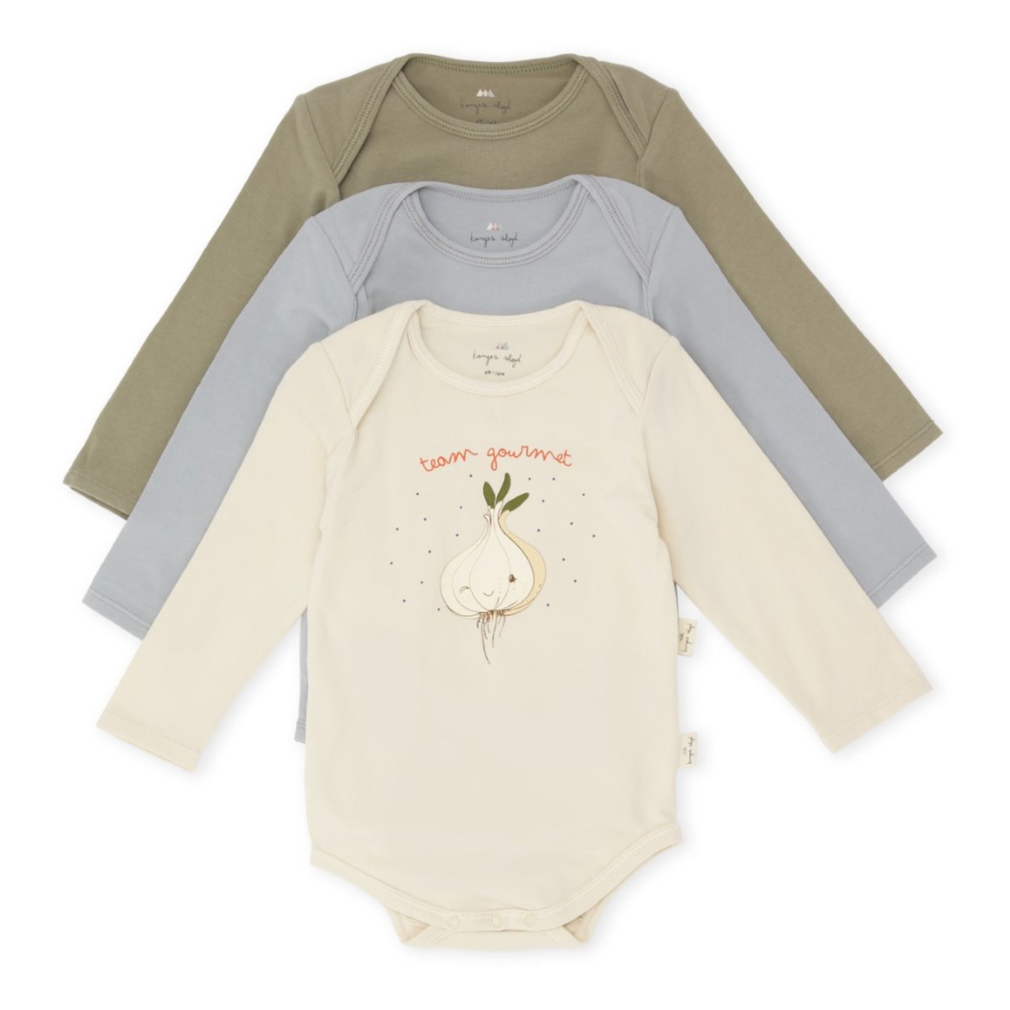 Organic Cotton Baby Bodysuits - Set of 3  | Khaki- Product image n°0