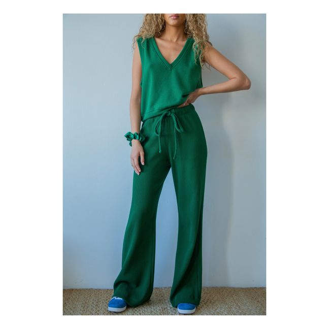 Thermal Wide Leg Organic Cotton Waffle Joggers Verde foresta