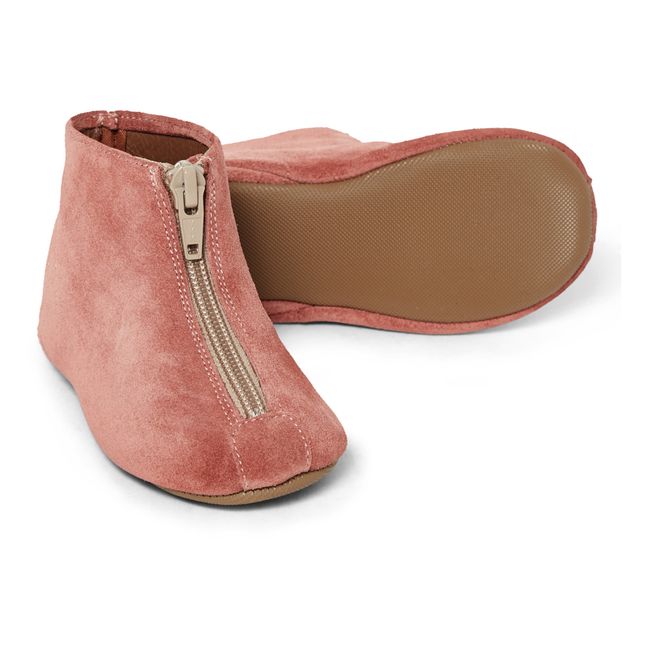 Pantofole con zip, in nubuck Rosa