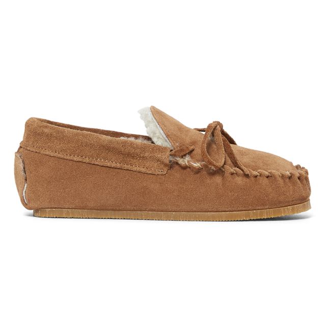 Fur-Lined Moccasin Slippers Camel