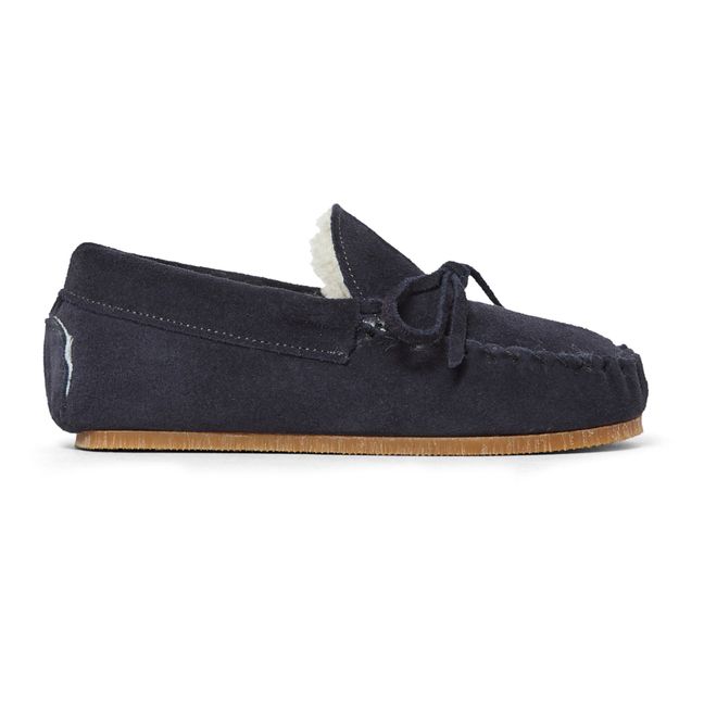 Fur-Lined Moccasin Slippers | Navy
