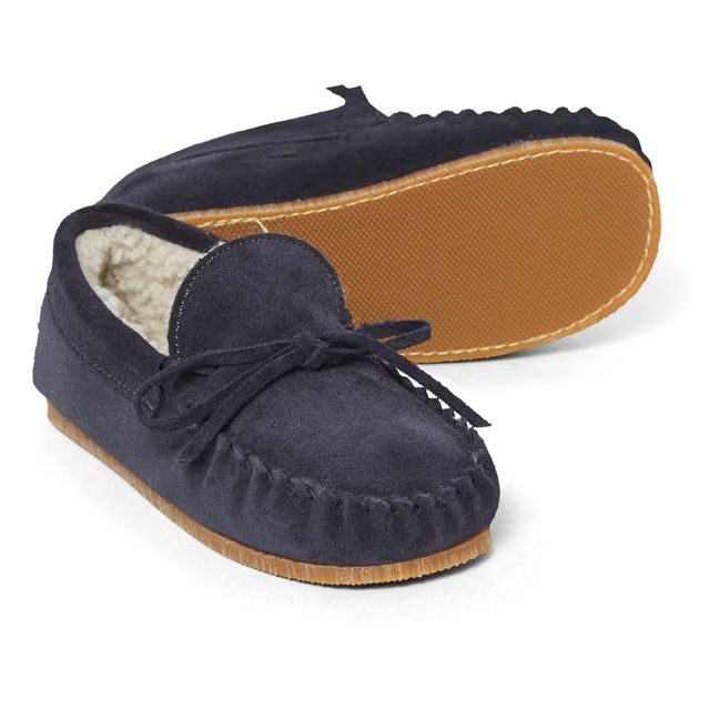 Fur-Lined Moccasin Slippers Azul Marino