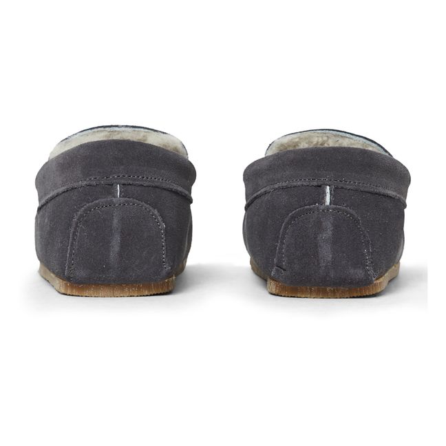 Fur-Lined Moccasin Slippers | Charcoal grey