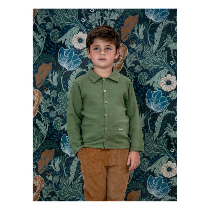 Germain Organic Cotton Muslin Shirt | Verde militare- Immagine del prodotto n°2