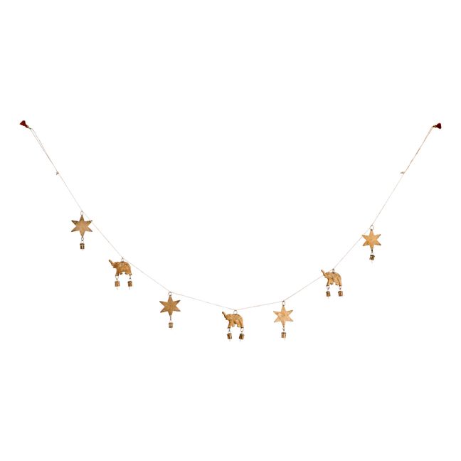 Recycled Metal Elephant, Star & Bell Garland  | Gold