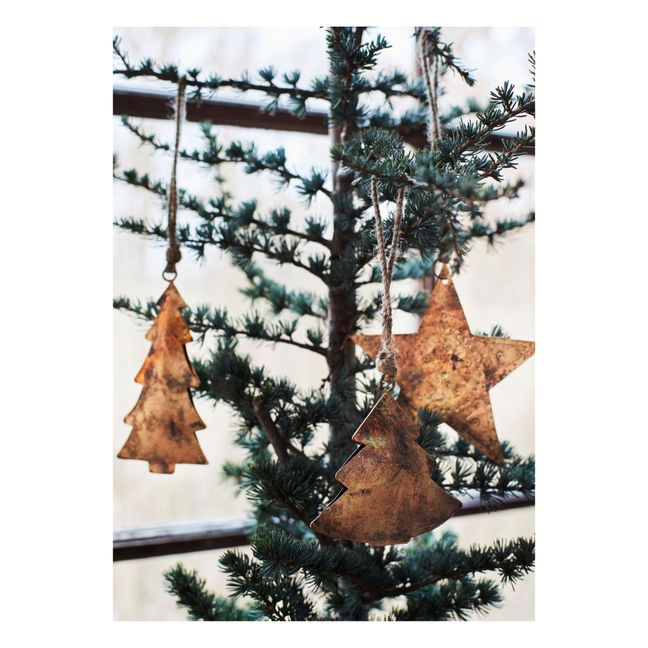 Recycled Metal Star Christmas Decorations - Set of 2 | Brown