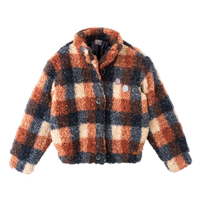 Checked Faux Fur Jacket | Navy