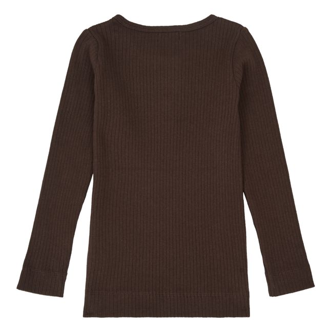 Geripptes T-Shirt aus Bio-Baumwolle | Schokoladenbraun