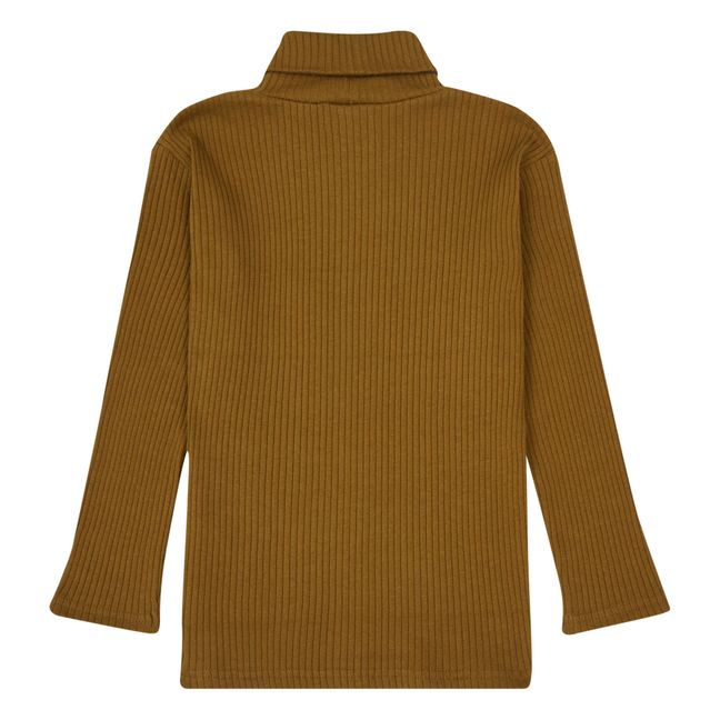 Organic Cotton Polo Neck Knit Jumper Bronce