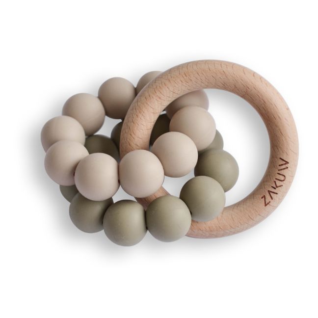 Silicone and Beechwood Teething Ring Almond green