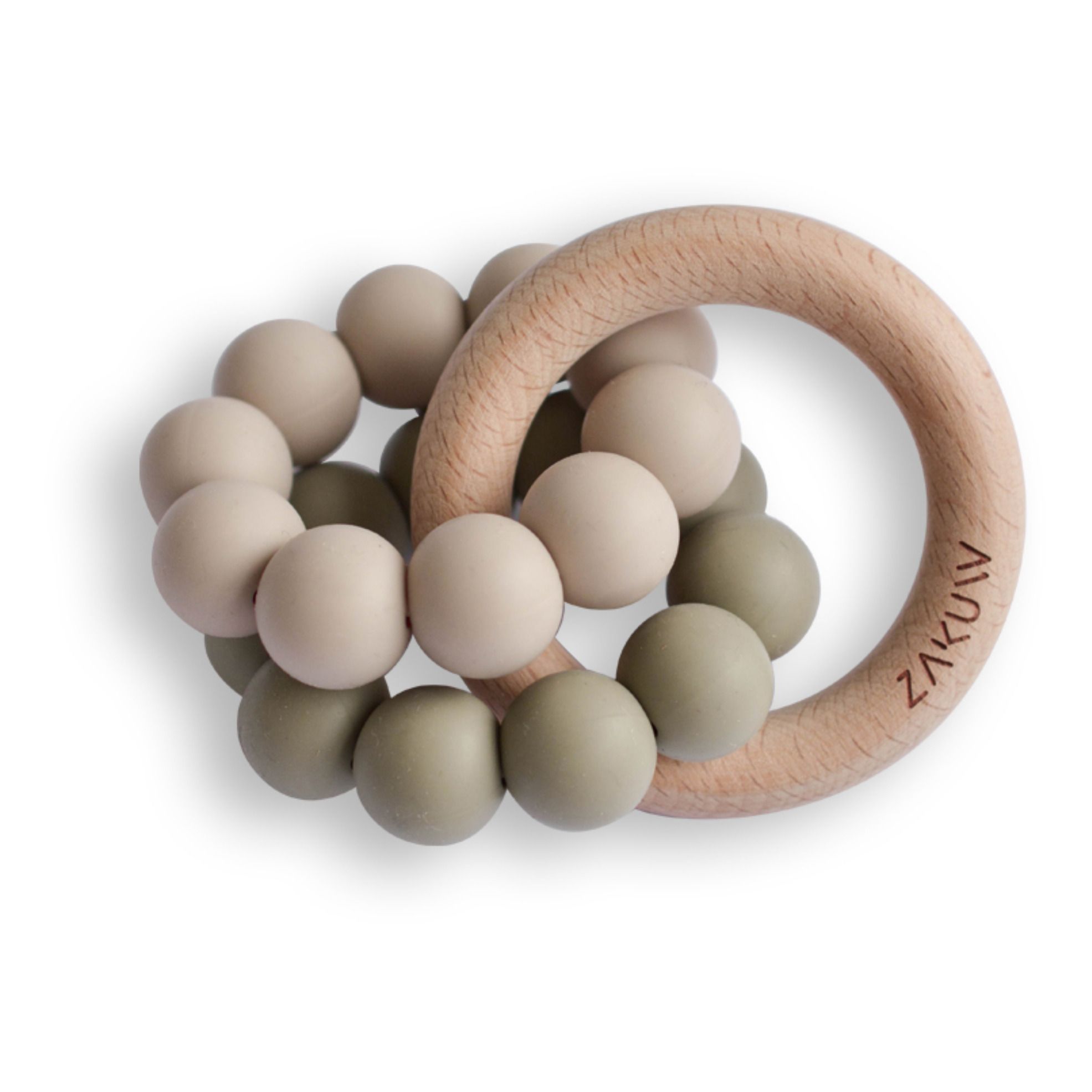 Silicone and Beechwood Teething Ring | Verde Almendra- Imagen del producto n°0