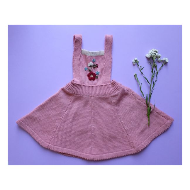 Hand Embroidered Knit Apron Dress | Pink