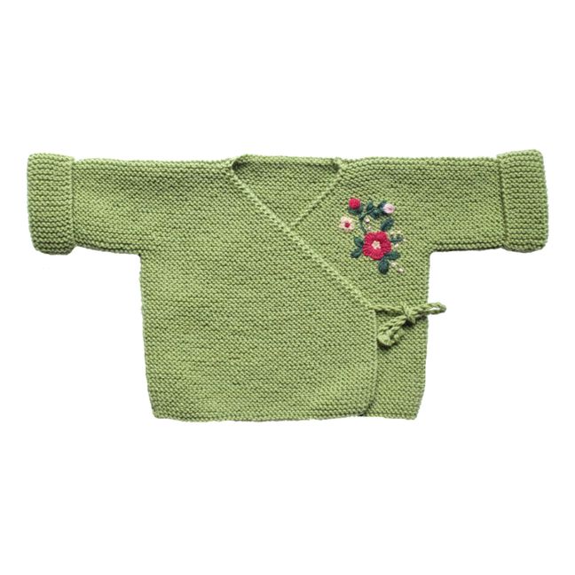 Hand Embroidered Merino Cross Body Cardigan | Verde