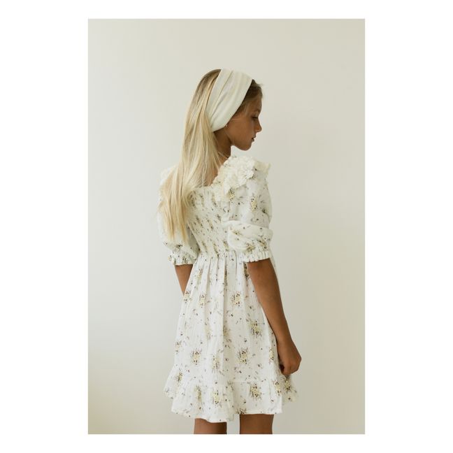 Greta Floral Organic Cotton Muslin Dress | Ecru