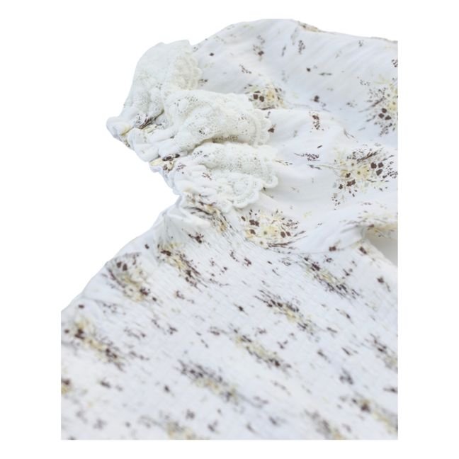 Greta - Vestito in garza floreale di cotone organico | Ecru