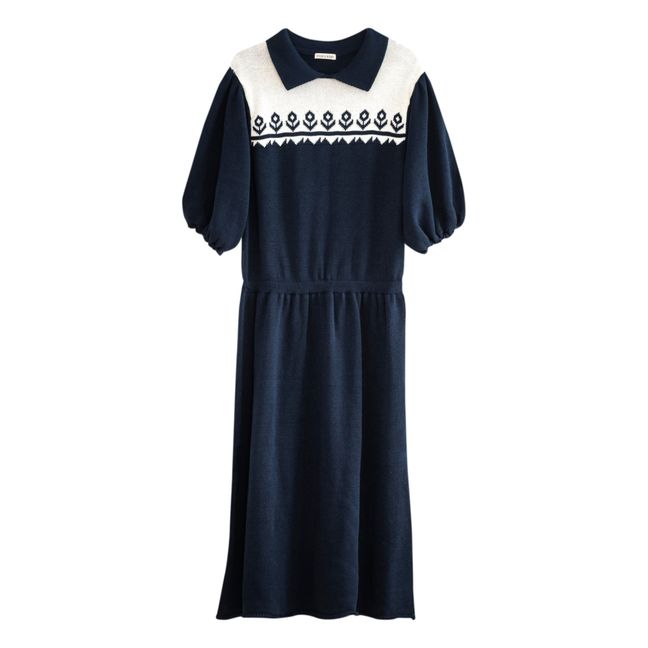 Knitted Flower Dress | Navy blue