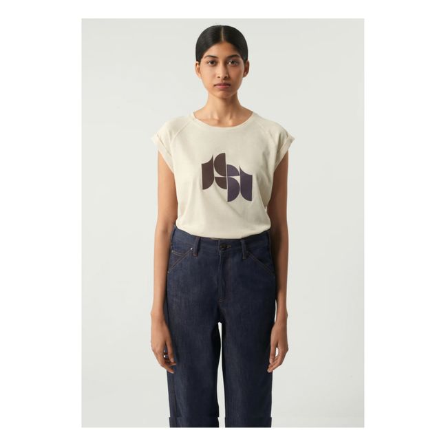 Camiseta Valentina de algodón y lino | Beige chiné
