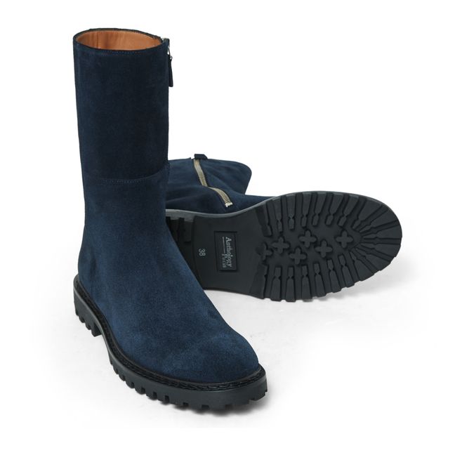 Flat Suede Boots | Navy