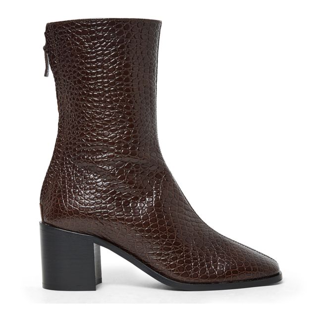 Andrea Embossed Leather Boots | Schokoladenbraun