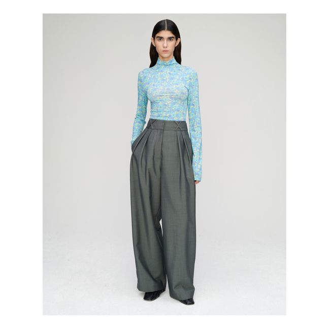 Fransje Wool and Mohair Pleated Trousers | Grey-green