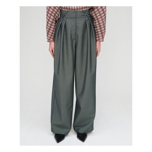 Fransje Wool and Mohair Pleated Trousers | Grey-green