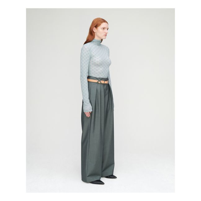 Fransje Wool and Mohair Pleated Trousers | Grey-green