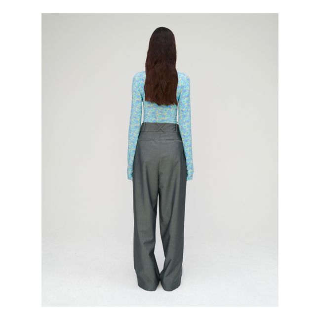 Fransje Wool and Mohair Pleated Trousers | Grey-green